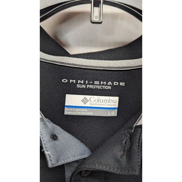Columbia Polo Shirt Men's Sz L Loose Black Gray Light Breathable Omni-Shade - Picture 4 of 10